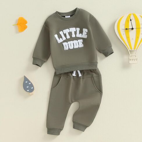 fhutpw Fall Baby Boy Clothes Toddler Embroidery Little Dude Print Long Sleeve Sweatshirt Tops Solid Pants Winter Outfits in Saudi Arabia