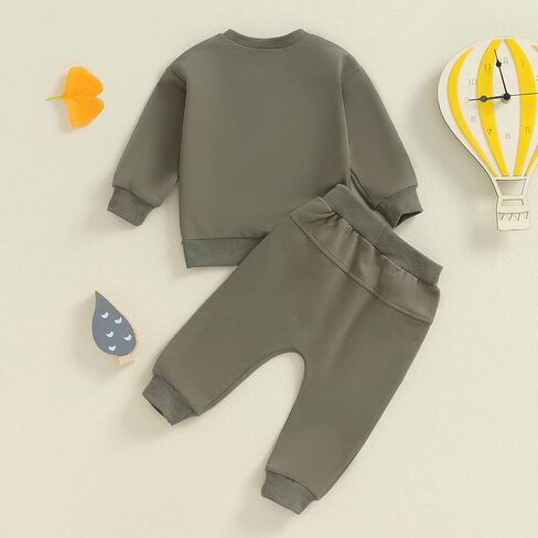 fhutpw Fall Baby Boy Clothes Toddler Embroidery Little Dude Print Long Sleeve Sweatshirt Tops Solid Pants Winter Outfits in Saudi Arabia