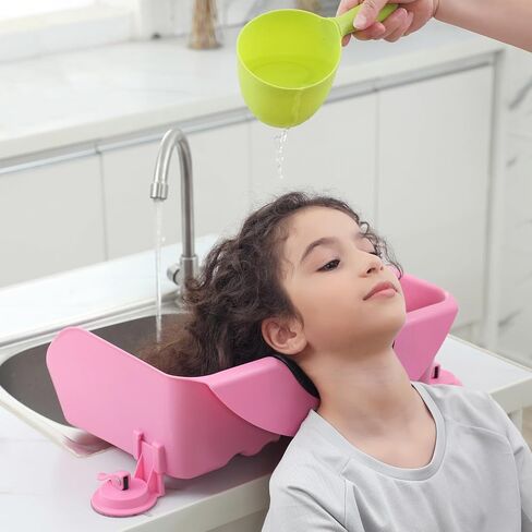 Yoofoss Portable Hair Wash Basin for Children, Toddlers, Kids, Teens, Hair Washing Station for Sink at Home, Portable Shampoo Bowl with Neck Support - Pink in Saudi Arabia