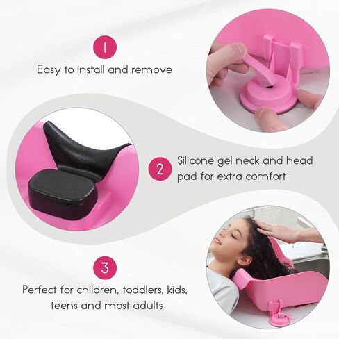 Yoofoss Portable Hair Wash Basin for Children, Toddlers, Kids, Teens, Hair Washing Station for Sink at Home, Portable Shampoo Bowl with Neck Support - Pink in Saudi Arabia