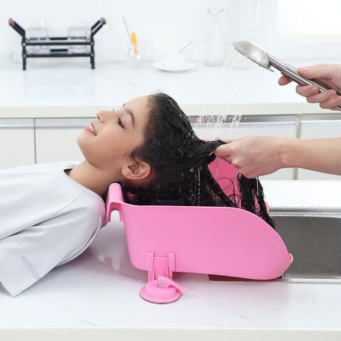 Yoofoss Portable Hair Wash Basin for Children, Toddlers, Kids, Teens, Hair Washing Station for Sink at Home, Portable Shampoo Bowl with Neck Support - Pink in Saudi Arabia