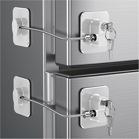2 Pack Refrigerator Locks with 4 Keys, Child Safety Lock for Fridge Door Locks, Cabinets, Freezer, Desk Drawers, Wardrobes, Closets, Windows-No Tools Need or Drill (Patent) in Saudi Arabia