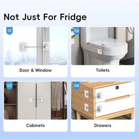 2 Pack Refrigerator Locks with 4 Keys, Child Safety Lock for Fridge Door Locks, Cabinets, Freezer, Desk Drawers, Wardrobes, Closets, Windows-No Tools Need or Drill (Patent) in Saudi Arabia
