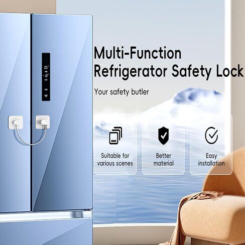 2 Pack Refrigerator Locks with 4 Keys, Child Safety Lock for Fridge Door Locks, Cabinets, Freezer, Desk Drawers, Wardrobes, Closets, Windows-No Tools Need or Drill (Patent) in Saudi Arabia