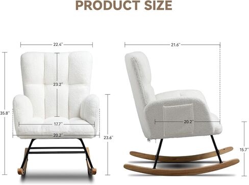 COMHOMA Nursery Rocking Chair, Teddy Upholstered Glider Rocking Chair with Side Pockets, Accent Chair with High Backrest Reading Chair for Adult, Nursery, Bedroom, Living Room,Offices (Beige) in Saudi Arabia