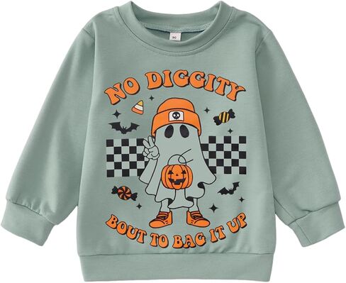 KEKEMI Halloween Crewneck Sweatshirt Toddler Boy Girl Pumpkin Ghost Graphic Shirt Baby Funny Letter Print Spooky Season Tops in Saudi Arabia