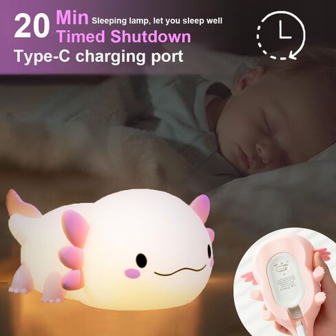 Axolotl Night Light for Kids, Touch Baby Silicone Lamp,Toddler Night Light for Bedroom,Cute Decor for Girls Bedroom,Cute Gifts Stuff for Boys Girls Baby Children (Pink Axolotl 1) in Saudi Arabia