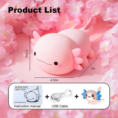 Axolotl Night Light for Kids, Touch Baby Silicone Lamp,Toddler Night Light for Bedroom,Cute Decor for Girls Bedroom,Cute Gifts Stuff for Boys Girls Baby Children (Pink Axolotl 1) in Saudi Arabia