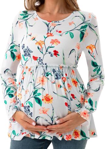 Maternity Shirt Long Sleeve Round Neck Casual Pregnancy Clothes in Saudi Arabia