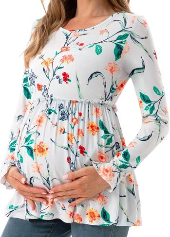 Maternity Shirt Long Sleeve Round Neck Casual Pregnancy Clothes in Saudi Arabia