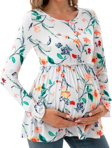 Maternity Shirt Long Sleeve Round Neck Casual Pregnancy Clothes in Saudi Arabia