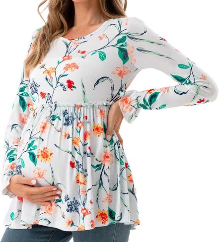 Maternity Shirt Long Sleeve Round Neck Casual Pregnancy Clothes in Saudi Arabia