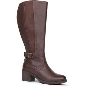 Womens Extra Wide Calf Stretch Panel Side Zipper Knee High Boots with Block Heel