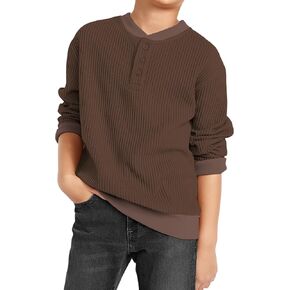 Toddler Baby Boys Sweatshirt Tops Waffle Knit Button-Down Collar Blouse Long Sleeve Shirt Kids Fall Winter Clothes