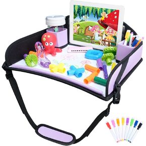 COOLBEBE Kids Travel Tray for Toddler Car Seat, Travel Tray for Airplane, Toddler Car Seat Lap Tray, Carseat Table Tray for Kids Travel Activities (Dinosaur)