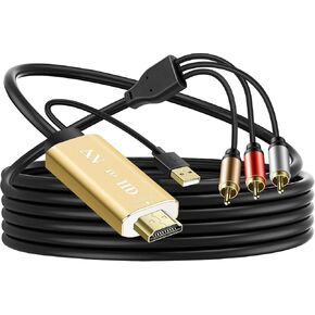 RCA to HDMI Converter for Smart TV - Composite AV to HDMI 1080P Aluminum Alloy Video Audio Adapter for VCR/DVD/VHS Player/Roku/PS2 Game Console/N64/Wii - 6 Feet (Golden)