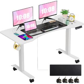 55 x 24 Inch Electric Standing Desk Adjustable Height, Sit-Stand Desk with Four Preset Heights， Ergonomic Curved Desktop, Double Crossbeam Structure, 27''-45'' Lifting Range Stand up Desk(Brown)