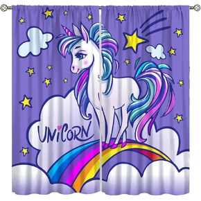 Unicorn Curtains Pink Kids Cartoon Room Darkening Decor Curtains Boys Girls Baby Room Decor Curtains Living Room Kitchen Decor 42x45 Inch 2 Panels