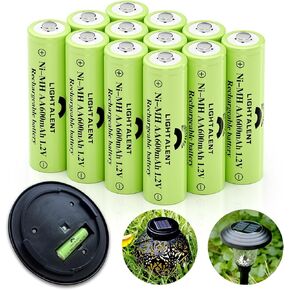 Ni-MH AA Rechargeable Batteries, Double A High Capacity 1.2V Pre-Charged for Garden Landscaping Outdoor Solar Lights, String Lights, Pathway Lights (AA-1300mAh-12pack)