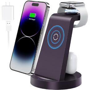 Wireless Charging Station, 3 in 1 Wireless Charger for iPhone 15/14/13/12/11/Pro/SE/XS/XR/X/8 Plus/8, Fast Wireless Charging Stand Dock for Apple Watch Series & Airpods