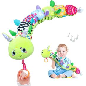 Infinno Baby Musical Stuffed Sensory Toys for Girls and Boys, Infant Soft Security Toys for Newborns 0-3-6-12 Months with Crinkle and Rattles, Caterpillar, Pink