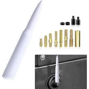 1 PC Car Signal Receiving Antenna, 0.8" x 5.4" Personalized Bullet Design Radio Antenna, Integrated Threaded Mounting Accessories, Compatible with Ford F150 Wrangler Jeep Chevrolet (White)