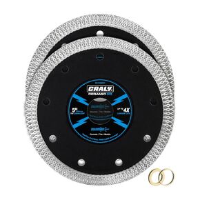 CRALY 5-1/2 Inch Ultra Thin Diamond Saw Blade for Angle Grinder, 7/8 Inch Arbor, Cutting Wheel with Integrated Flange, Wet/Dry Cutting, for Ceramic, Tile, Marble, Granite, Brick, Porcelain, 2-pk