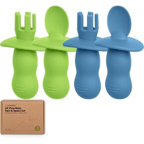KeaBabies 4-Pack Silicone Baby Spoons and Forks Set - Baby Spoon Self Feeding, BLW Baby Utensils 6-12 Months, Baby Led Weaning Feeding Spoon, Teething Infant Baby First Food Training Pre Spoon(Slate)