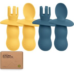 KeaBabies 4-Pack Silicone Baby Spoons and Forks Set, BLW, BPA-Free (Slate) | Baby Led Weaning Utensils 6-12 Month, Easy to Hold Self Feeding Toddler Spoon & Training Fork, Teething Baby Eating Essential in Saudi Arabia
