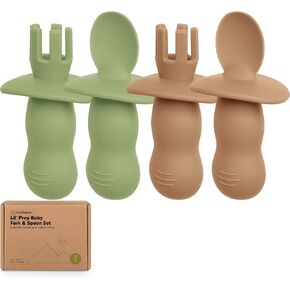 KeaBabies 4-Pack Silicone Baby Spoons and Forks Set - Baby Spoon Self Feeding, BLW Baby Utensils 6-12 Months, Baby Led Weaning Feeding Spoon, Teething Infant Baby First Food Training Pre Spoon(Slate)