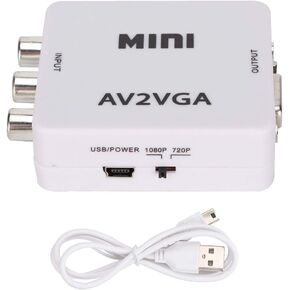 AV to VGA Converter, Composite to VGA, AV to VGA, AV to VGA Adapter, Video Adapter, 480P Mini Composite AV to VGA Adapter TV Set Top Box Audio Video Converter (White)