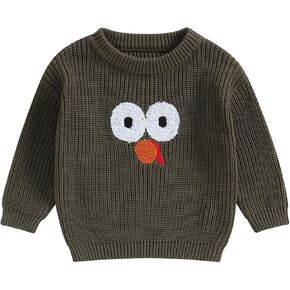 Newborn Toddler Baby Boy Girl Thanksgiving Outfit Knit Sweater Turkey Long Sleeve Pullover Warm Sweatshirt Outfit