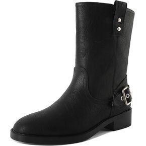 Mettesally Women Mid Calf Boots Chunky Low Heel Ankle Boots Riding Motorcycle Fall Boots 1.4 Inch