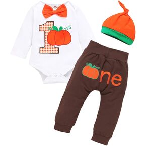 Viworld بيبي بوي هالوين 3 قطعة ملابس عيد ميلاد اليقطين طويلة الأكمام ربطة عنق رومبير + سروال طباعة واحدة + قبعة الملابس مجموعة in Kuwait