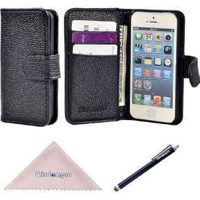 Wisdompro Wallet Case for iPhone 5, for iPhone 5s, for iPhone SE 2016, PU Leather Protective Phone Case Cover with Credit Card Slots and Magnetic Closure for iPhone SE 1st Generation/5s/5 - Black