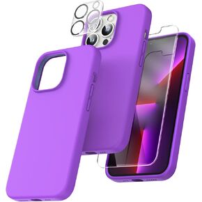 TOCOL [5 in 1 for iPhone 13 Pro Case, with 2 Pack Screen Protector + 2 Pack Camera Lens Protector, Slim Silicone Phone Case iPhone 13 Pro 6.1 Inch, [Anti-Scratch] [Drop Protection], Light Purple