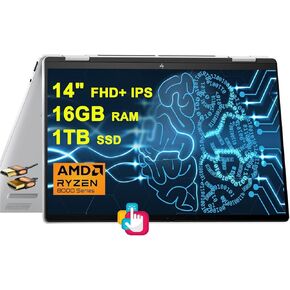 HP Envy x360 2-in-1 Copilot AI PC Laptop 14" FHD+ Touch AMD Zen 4 8-core Ryzen 7 8840HS (>i7-1355U) 16GB RAM 512GB SSD Backlit USB-C 5MP IR Camera w/Shutter Poly Studio Win11 w/ICP Accessory