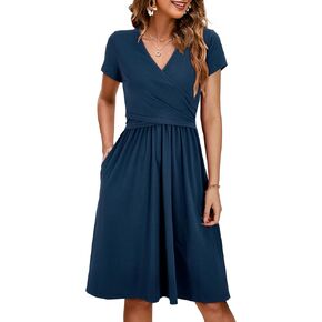 فستان OUGES للسيدات موضة 2024 برقبة على شكل V متوسط ​​الطول مع جيوب ملابس حمل وفساتين للرضاعة in Kuwait