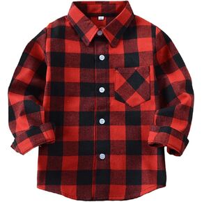 Baby Boys Girls Button Down Plaid Flannel Long Sleeve Shirt(2T-7T)