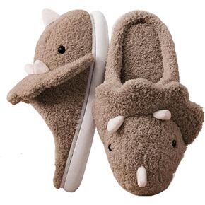 Dinosaur Slippers for Women Men Plush Cute Animal House Slippers Funny Triceratops Slippers Warm Winter Cartoon Slippers 2024