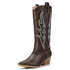 IDIFU IN2 Cowboy Boots for Women Cowgirl Boots Western Boots Mid Calf Chunky Low Heel Pointed Toe Embroidered Country Boots Cute Fashion Booties for Women Dress Wedding Heeled Boots