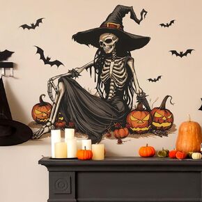 Generic Horror Halloween Witch Skeleton Wall Stickers Decals Evil Bat Pumpkin Wall Clings Decoration for Halloween Party Home Office Classroom Wall DIY Wall Art Stickers Supplies, WW-172