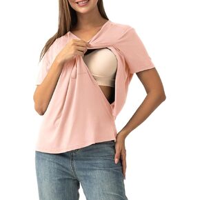 SUNNYBUY Women's Nursing Tops Breastfeeding Cover Short Sleeves Maternity Tee Shirts Double Layer Postpartum Clothes
