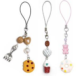 Cute Phone Charm Aesthetic Y2K Phone Charms Strap Red Strawberry Bear Star Cake Fork Spoon Heart Accessories for Phone Keychain Camera Purse Backpack Bag Pendants Décor (doughnut+ cookie+ Ice cream) in Kuwait