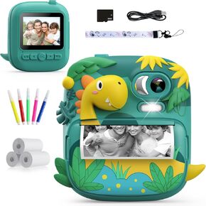 Kids Camera Instant Print, CAMCLID 2.4 Inch Screen Camera for Kids Dinosaur Children Digital Camera with 32GB Card & 3 Rolls Paper, Christmas Birthday Gift Toys for Boys Girls 3-12 Age (Purple)