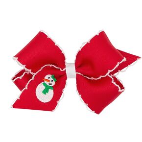 Wee Ones Girls Grosgrain Hair bow with Moonstitch Edge and Reindeer Holiday-themed Embroidery, Reindeer, Medium