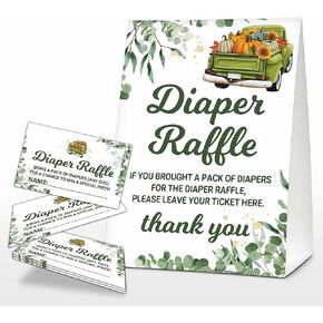 لافتة سحب حفاضات عيد الشكر في الخريف، لعبة استحمام الطفل بالأوكالبتوس الخضراء، تذاكر سحب حفاضات شاحنة اليقطين، ديكورات استحمام الطفل في مزرعة الخريف للأولاد والبنات - (علامة واحدة + 50 بطاقة تخمين) - 03 in Kuwait