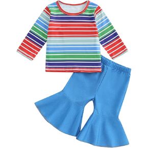 Toddler Girl Bell Bottoms Set Striped Long Sleeve Tops and Flare Pants 2Pcs Fall Winter Clothes Outfits