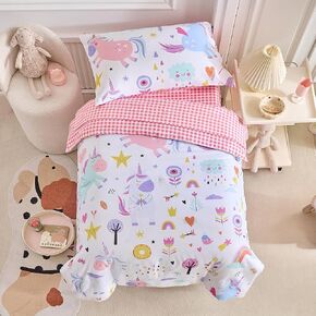 4 Piece Toddler Bedding Set for Girls- Ocean Theme Pink Design, Microfiber Toddler Bedding Comforter Set for All Seasons in Saudi Arabia