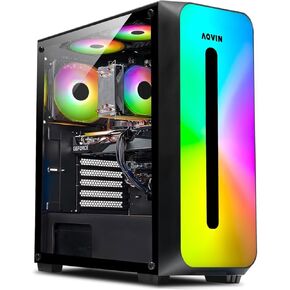 كمبيوتر الألعاب AQB60 Tower Desktop - معالج Ryzen 7 حتى 4.10 جيجا هرتز، 32 جيجا بايت DDR4 RAM 1 تيرابايت SSD، Radeon RX 580 8 جيجا GDDR5 HDMI، WiFi، Windows 11 Pro in Kuwait